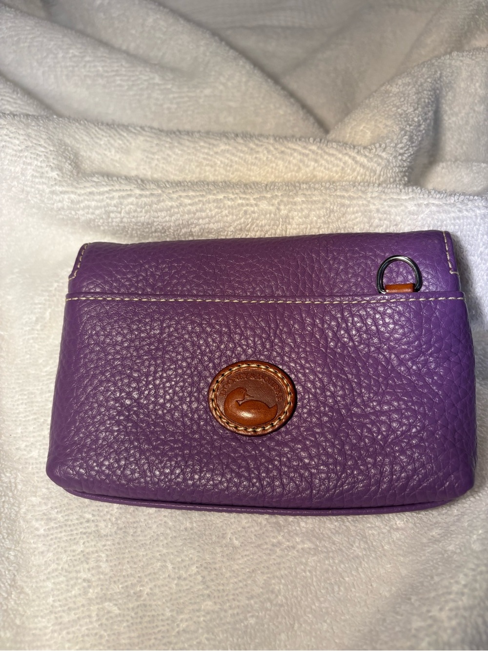 Dooney & Bourke Purple Pebbled Leather Cosmetic Pouch with Leather Logo Patch